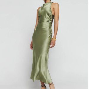 Reformation Casette Silk Dress - Artichoke